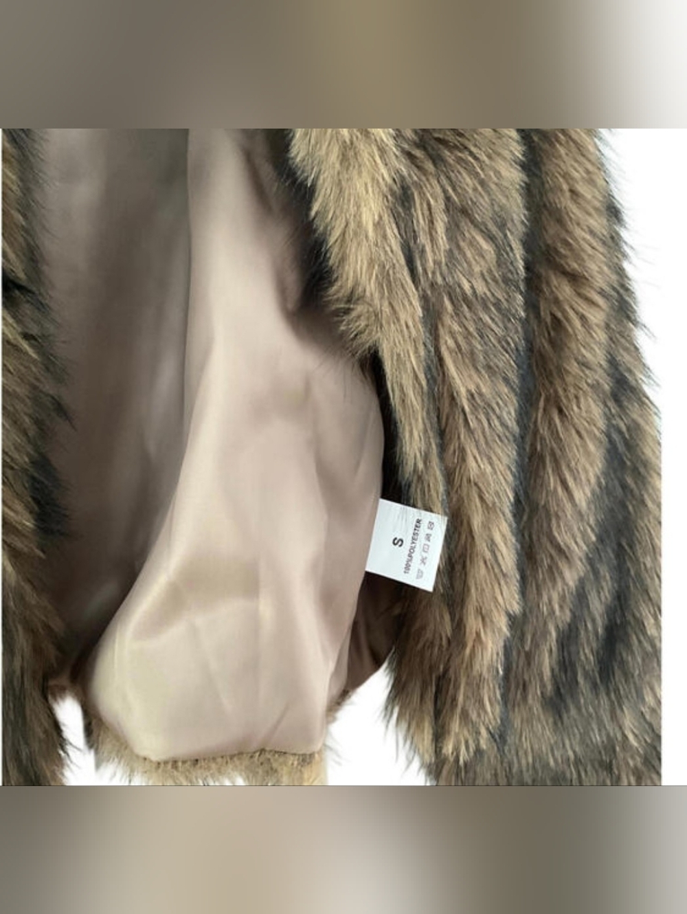 NWT Luxury Sz M Brown Cropped Faux Fur Coat Chic IT Girl Street Style Glam Vibe - Picture 5 of 9